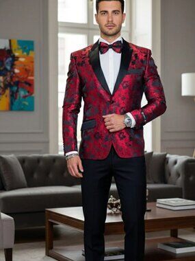 Men's Red Floral Tuxedo Jacket Slim Fit